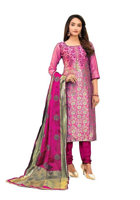Pink Woven Poly Blend Kurta Set