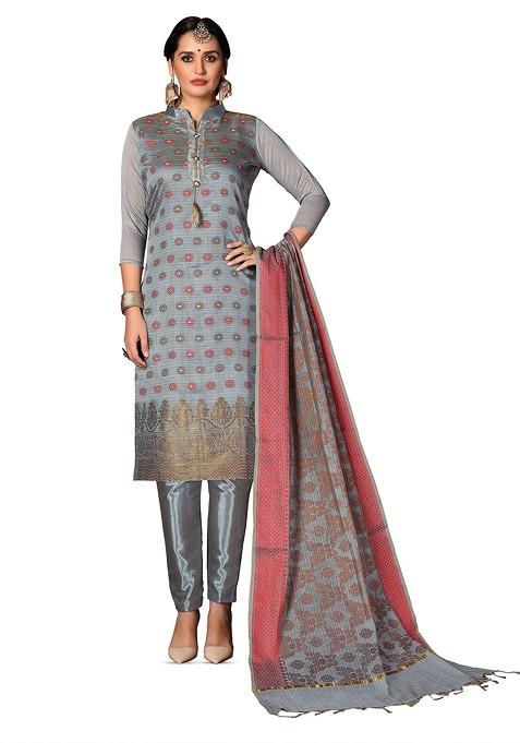Grey Jacquard Blended Pakistani Suit Set