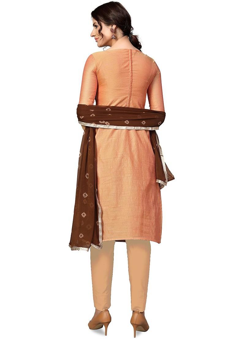 Peach Printed Poly Blend Kurta Set