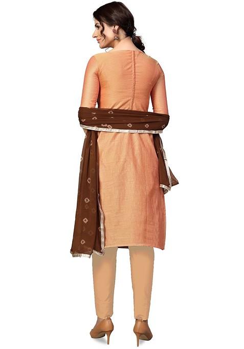 Peach Printed Poly Blend Kurta Set
