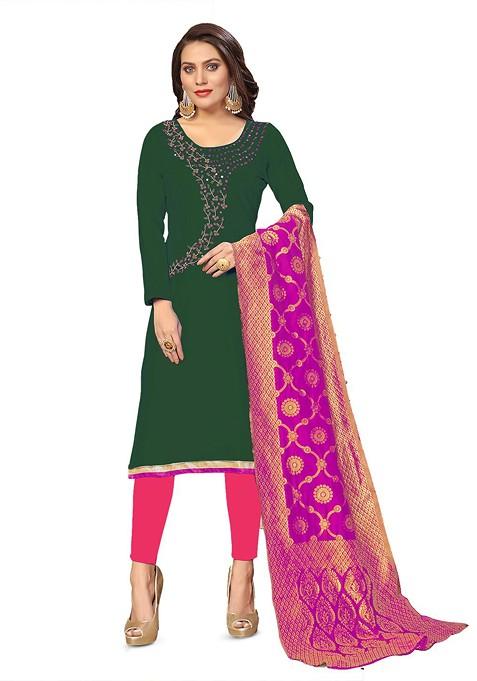 Green Embellished Poly Blend Kurta Set