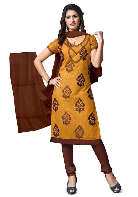 Mustard Printed Blended Straight Kurta Set