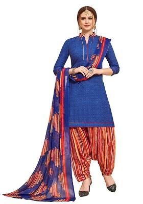 Blue Printed Pure Cotton Kurta Set