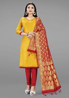 Yellow Woven Poly Blend Kurta Set