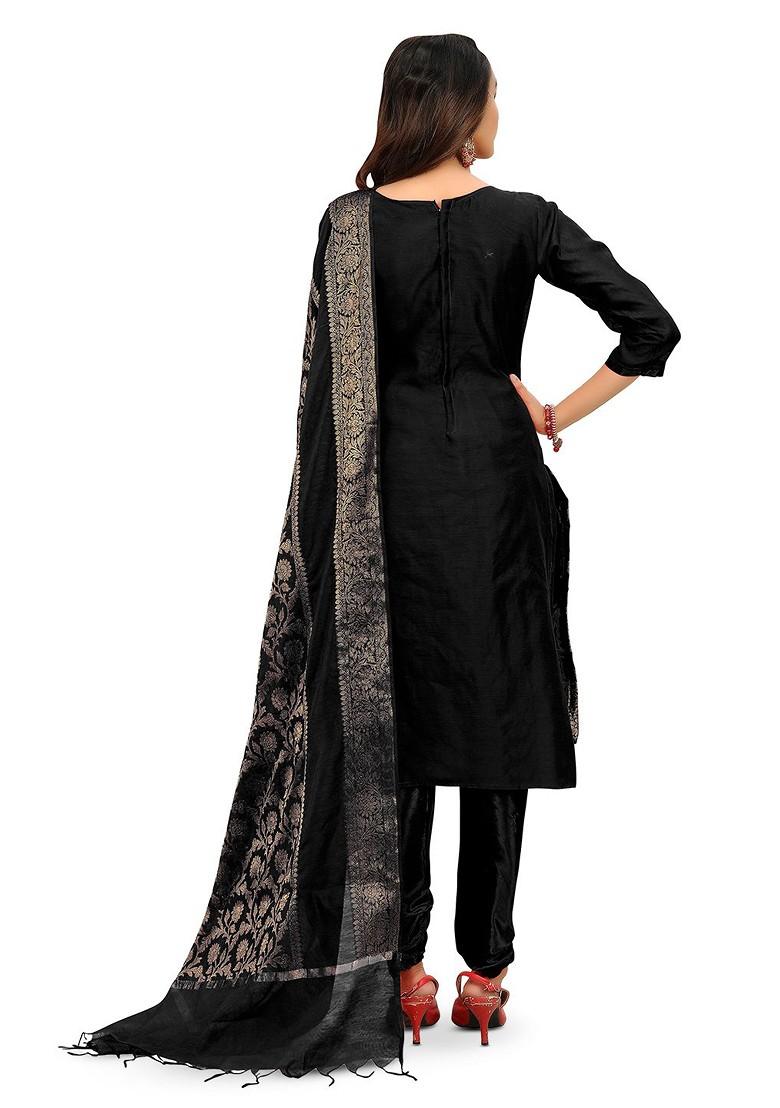 Black Woven Poly Blend Kurta Set - Indya