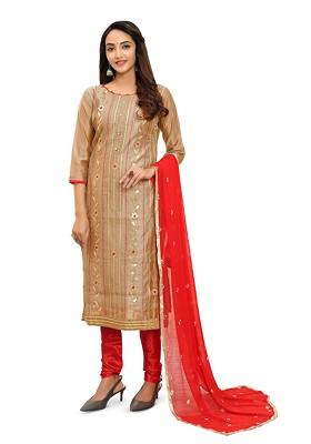 Beige Embellished Poly Blend Kurta Set