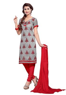 Grey Embroidered Poly Blend Kurta Set