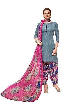 Grey Printed Pure Cotton Kurta Set
