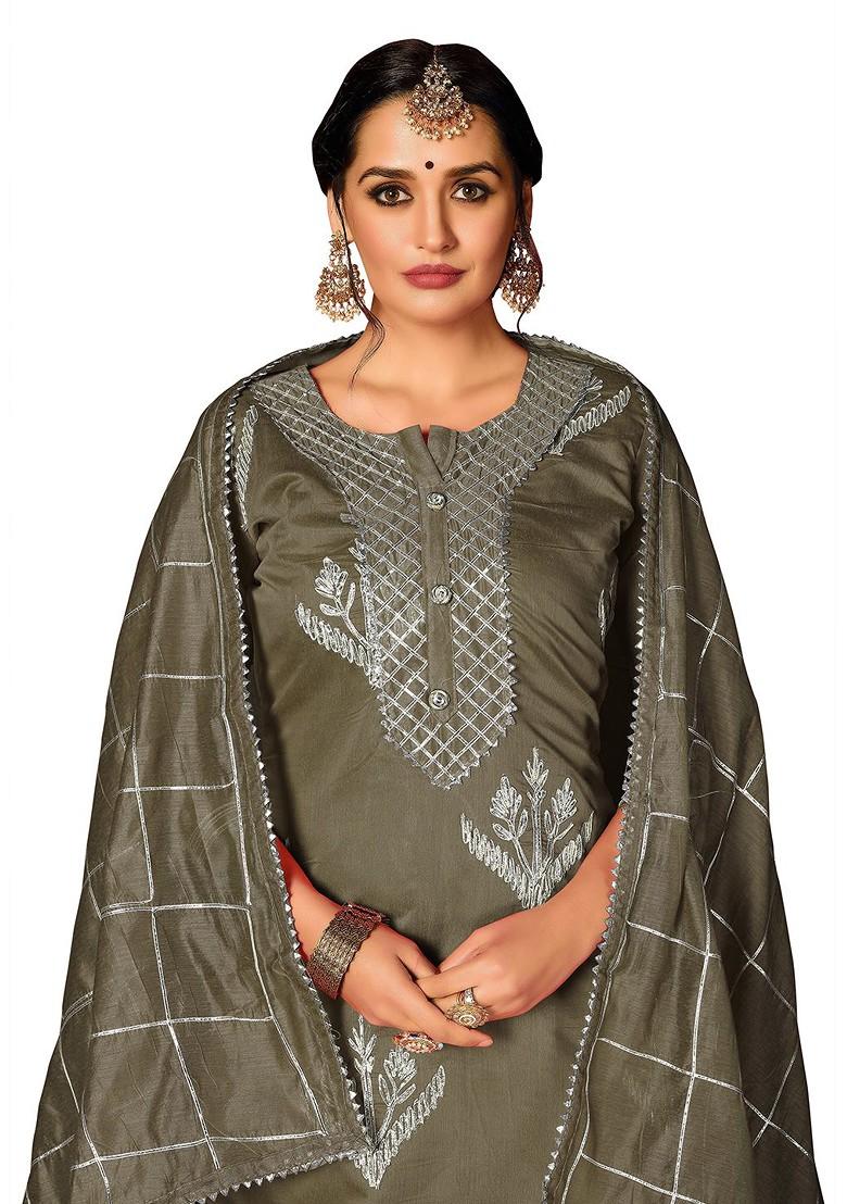 Green Embroidered Poly Blend Kurta Set - Indya