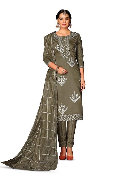 Green Embroidered Poly Blend Kurta Set