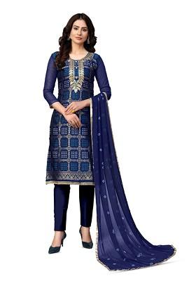 Blue Woven Poly Blend Kurta Set