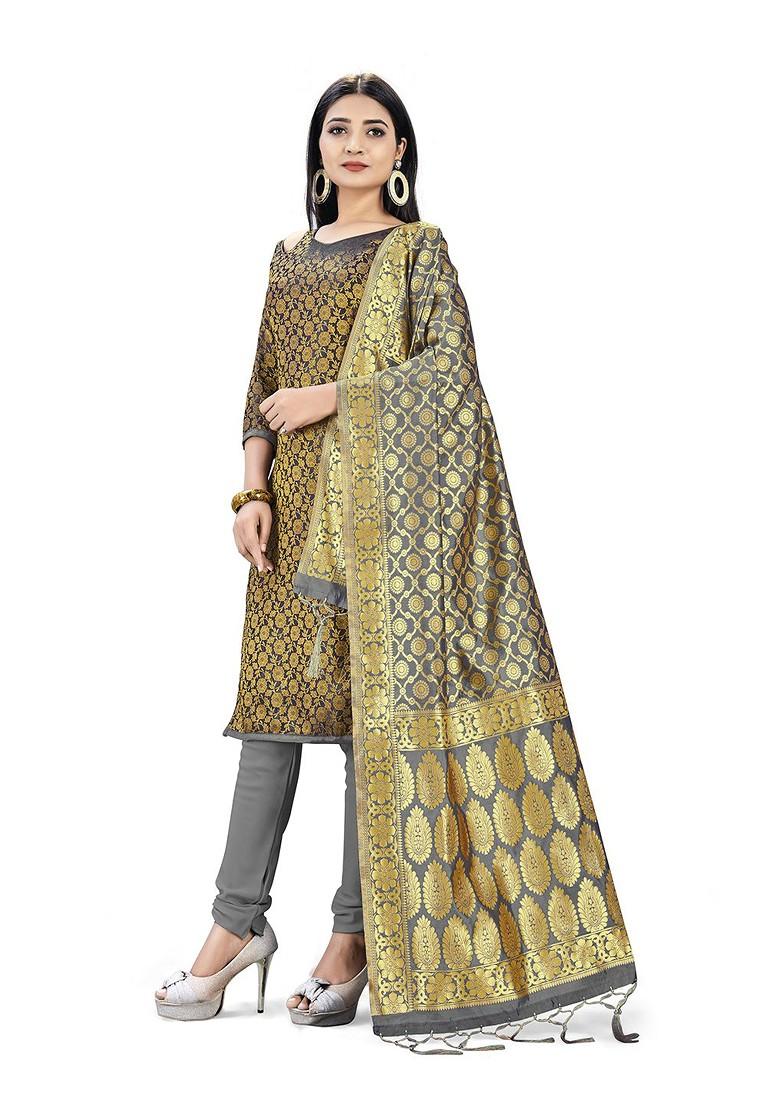 Black Woven Poly Blend Kurta Set - Indya