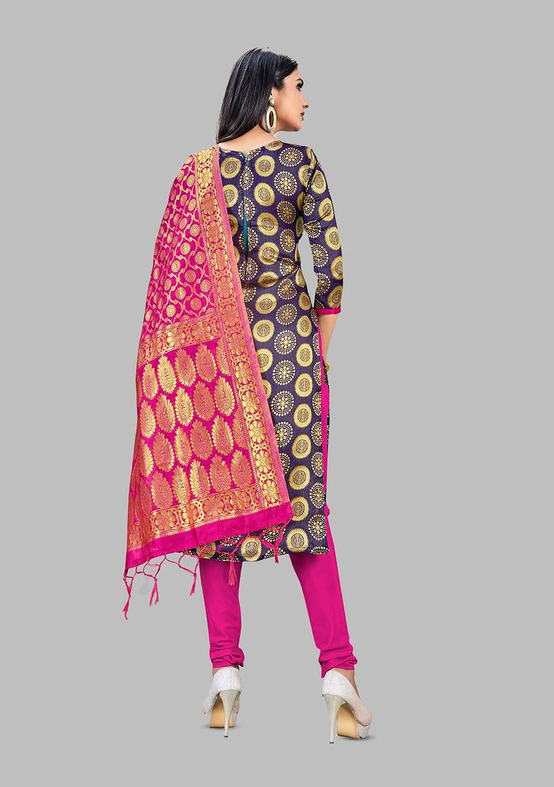 Navy Blue Printed Poly Blend Kurta Set - Indya