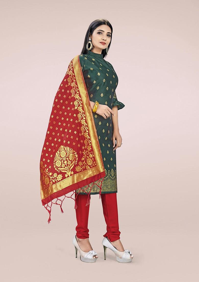 Green Woven Poly Blend Kurta Set - Indya