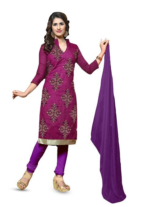 Purple Embroidered Cotton Straight Kurta Set