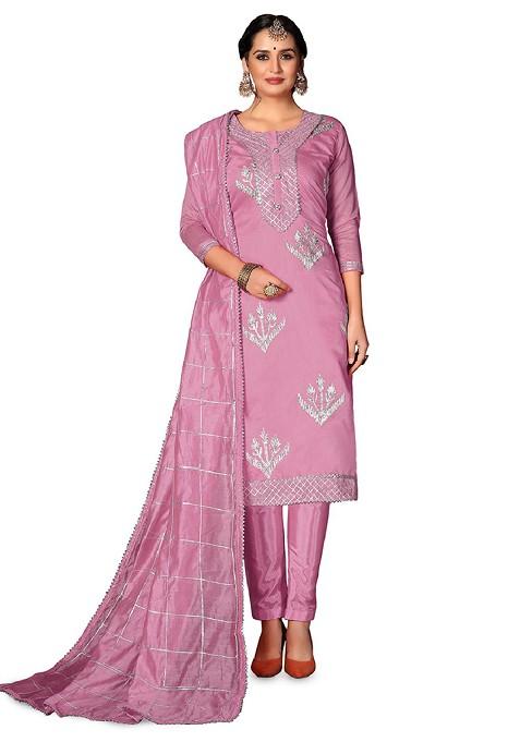 Pink Embroidered Blended Pakistani Suit Set