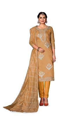 Beige Embroidered Poly Blend Kurta Set