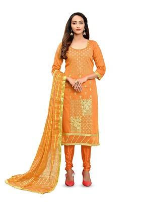 Orange Embellished Poly Blend Kurta Set