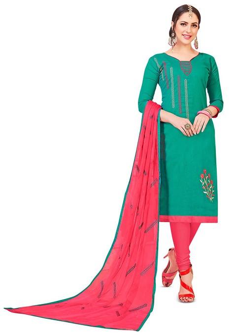 Green Embroidered Poly Blend Kurta Set