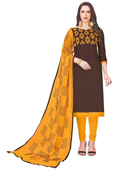 Brown Embroidered Poly Blend Kurta Set