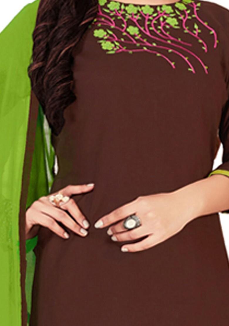 Brown Embroidered Poly Blend Kurta Set - Indya