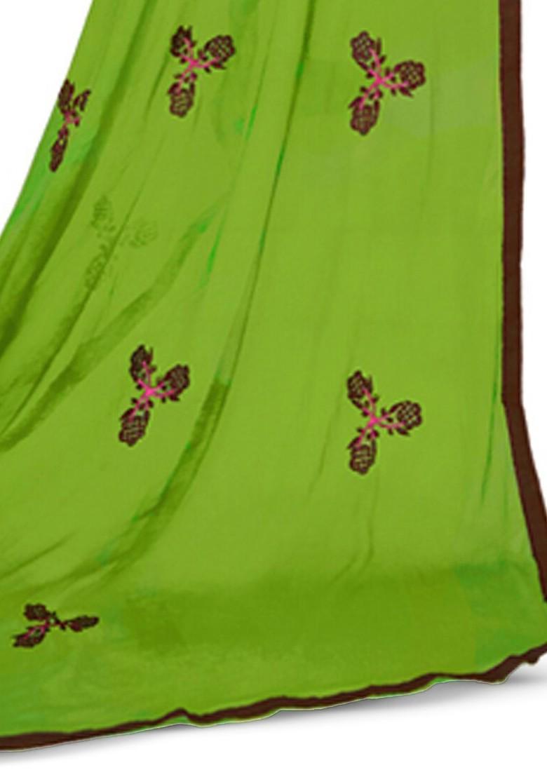 Brown Embroidered Poly Blend Kurta Set - Indya