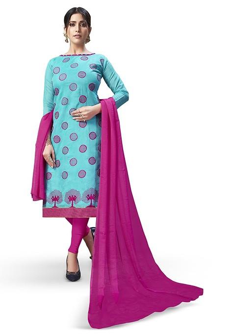 Blue Embroidered Poly Blend Kurta Set