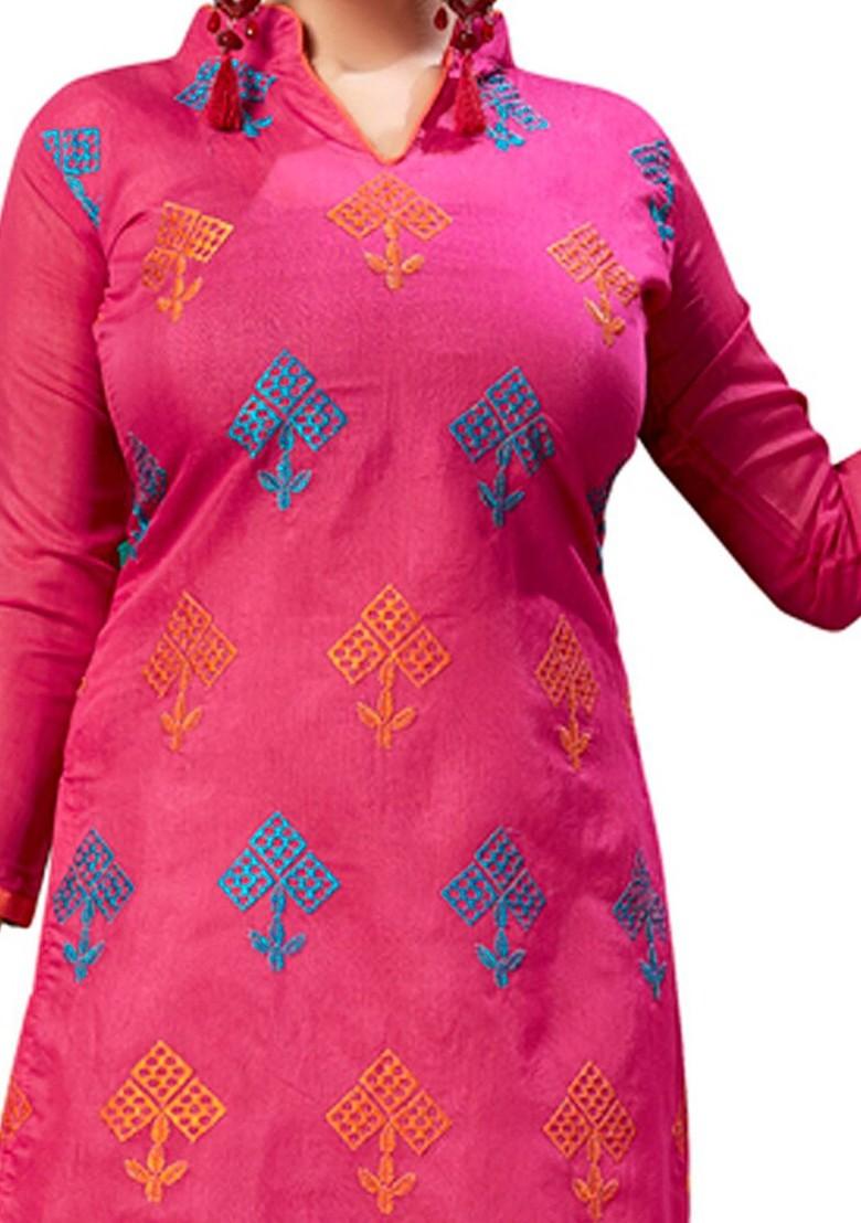 Pink Embroidered Cotton Kurta Set
