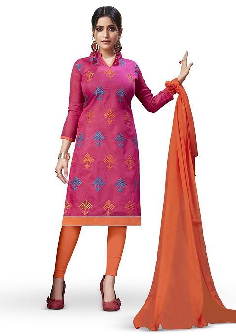 Pink Embroidered Cotton Kurta Set
