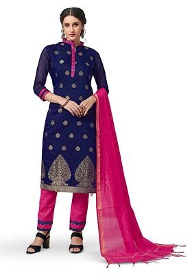 Blue Woven Banarasi Silk Kurta Set