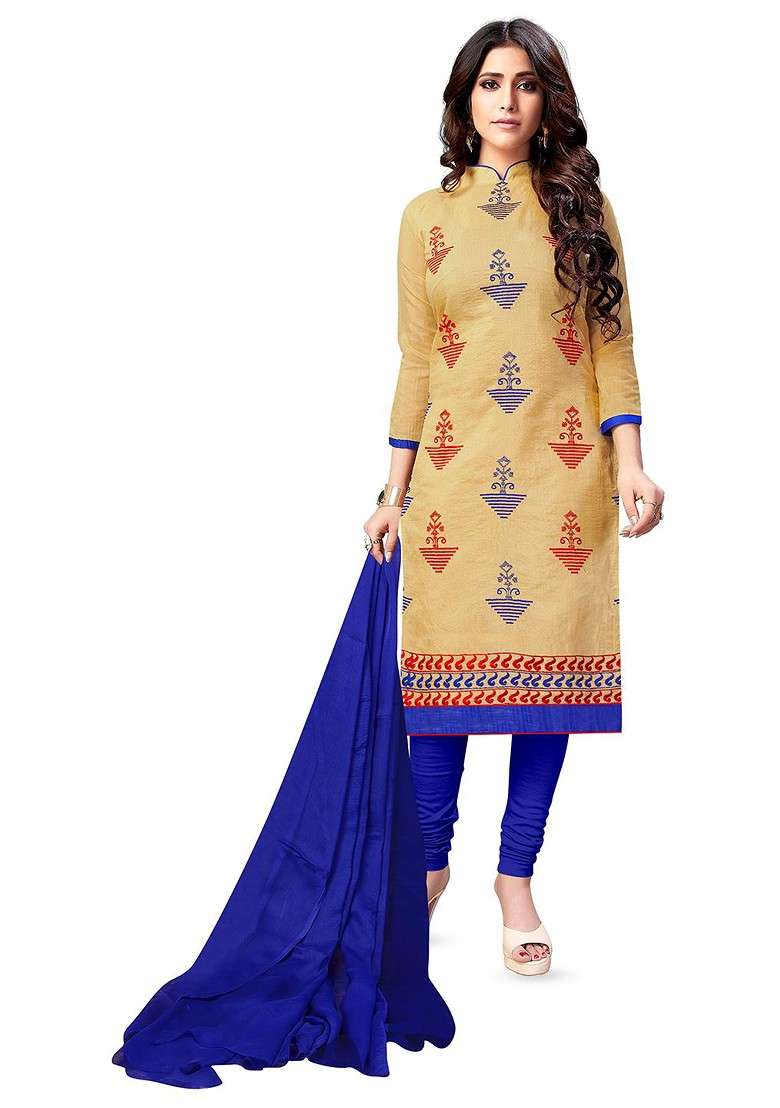 Beige Printed Blended Pakistani Suit Set - Indya