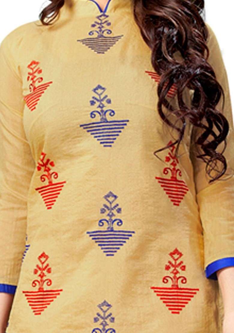 Beige Printed Blended Pakistani Suit Set - Indya