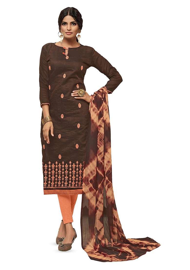 Brown Printed Blended Straight Kurta Set - Indya
