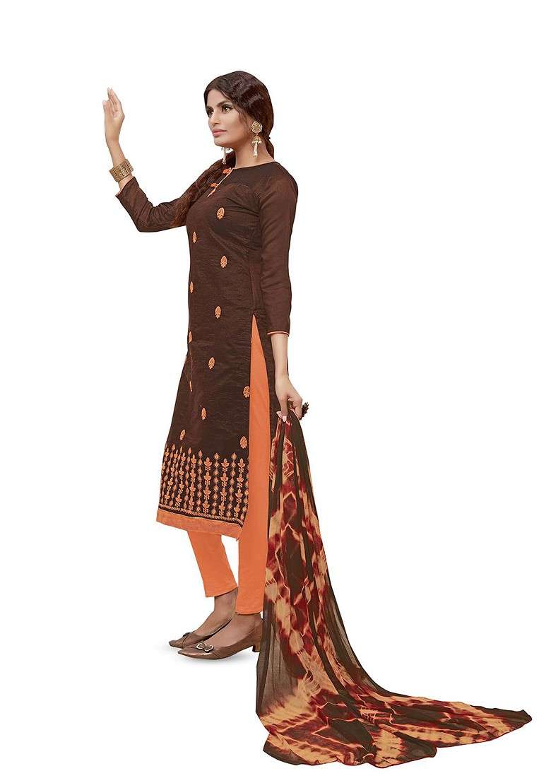 Brown Printed Blended Straight Kurta Set - Indya