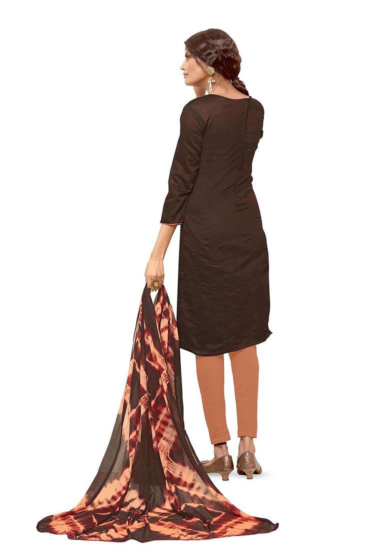 Brown Printed Blended Straight Kurta Set - Indya