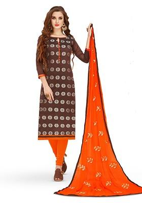 Brown Woven Poly Blend Kurta Set