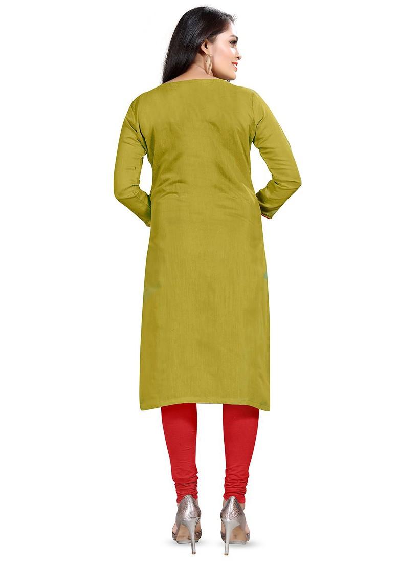 Green Embroidered Cotton Kurta Set