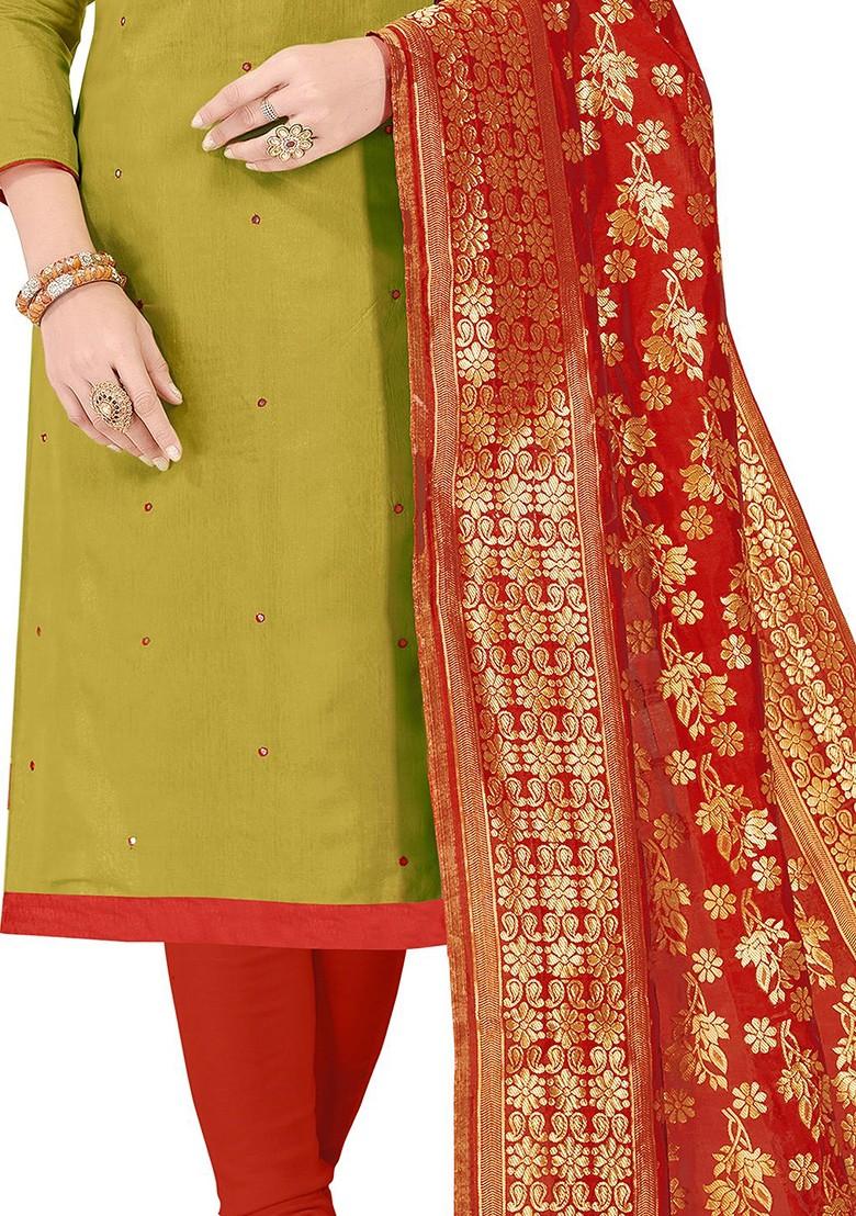 Green Embroidered Cotton Kurta Set