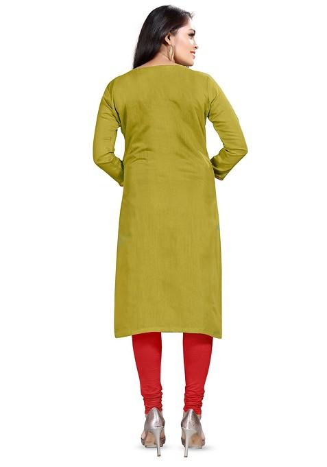 Green Embroidered Cotton Kurta Set