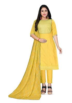 Yellow Geometric Print Cotton Kurta Set