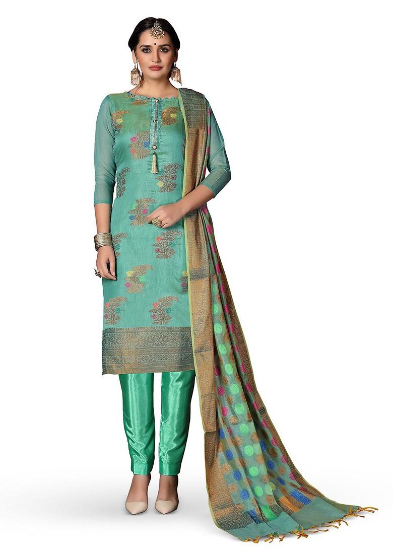Blue Woven Poly Blend Kurta Set - Indya