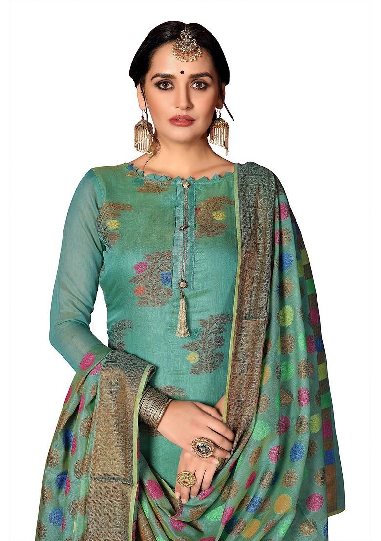 Blue Woven Poly Blend Kurta Set - Indya