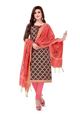 Brown Woven Banarasi Jacquard Kurta Set