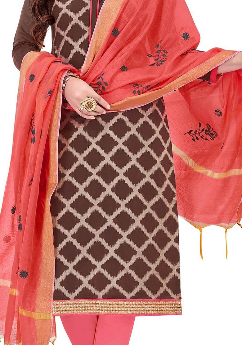 Brown Woven Banarasi Jacquard Kurta Set - Indya
