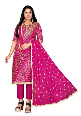 Pink Printed Poly Blend Kurta Set