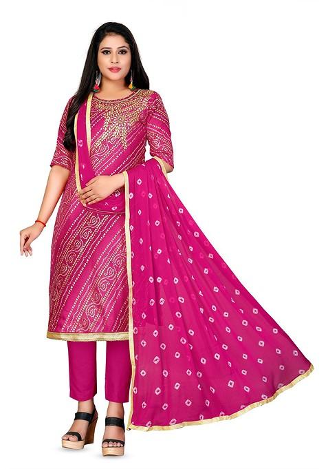 Pink Printed Poly Blend Kurta Set