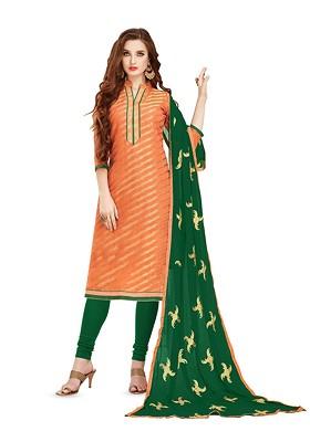 Orange Woven Poly Blend Kurta Set