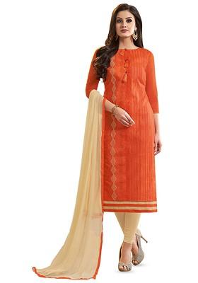 Orange Embroidered Poly Blend Kurta Set