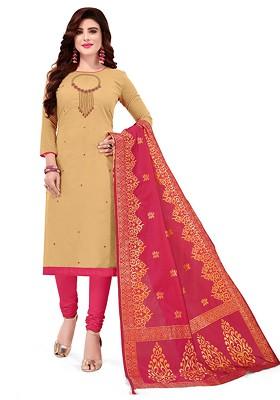 Beige Embroidered Poly Blend Kurta Set