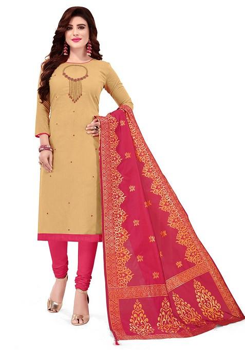 Beige Embroidered Poly Blend Kurta Set